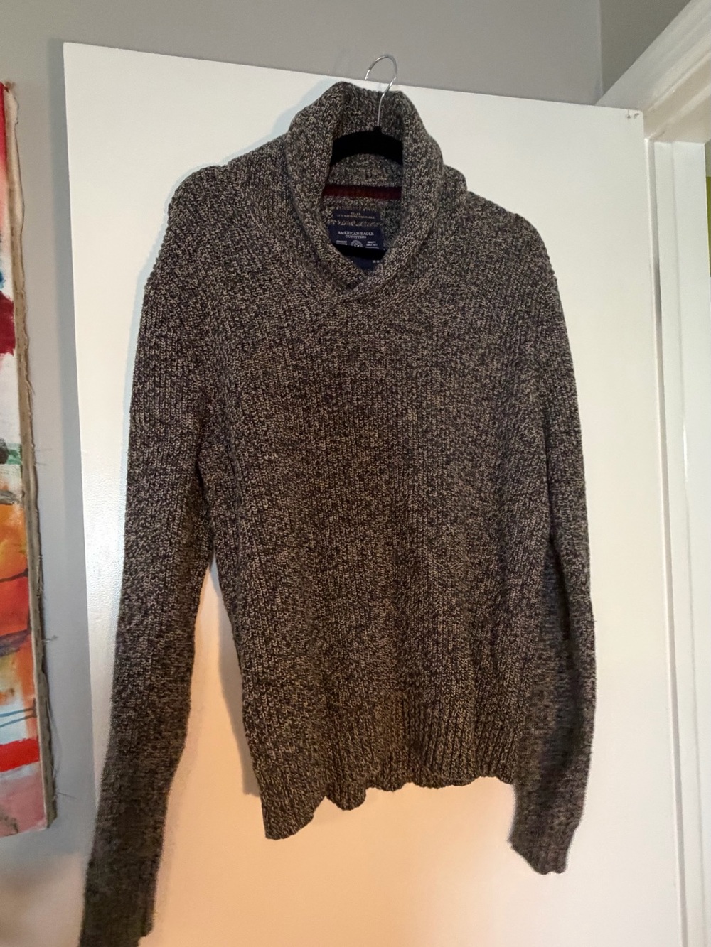 American Eagle Outfitters Marled Shawl-Collar Sweater - Charcoal